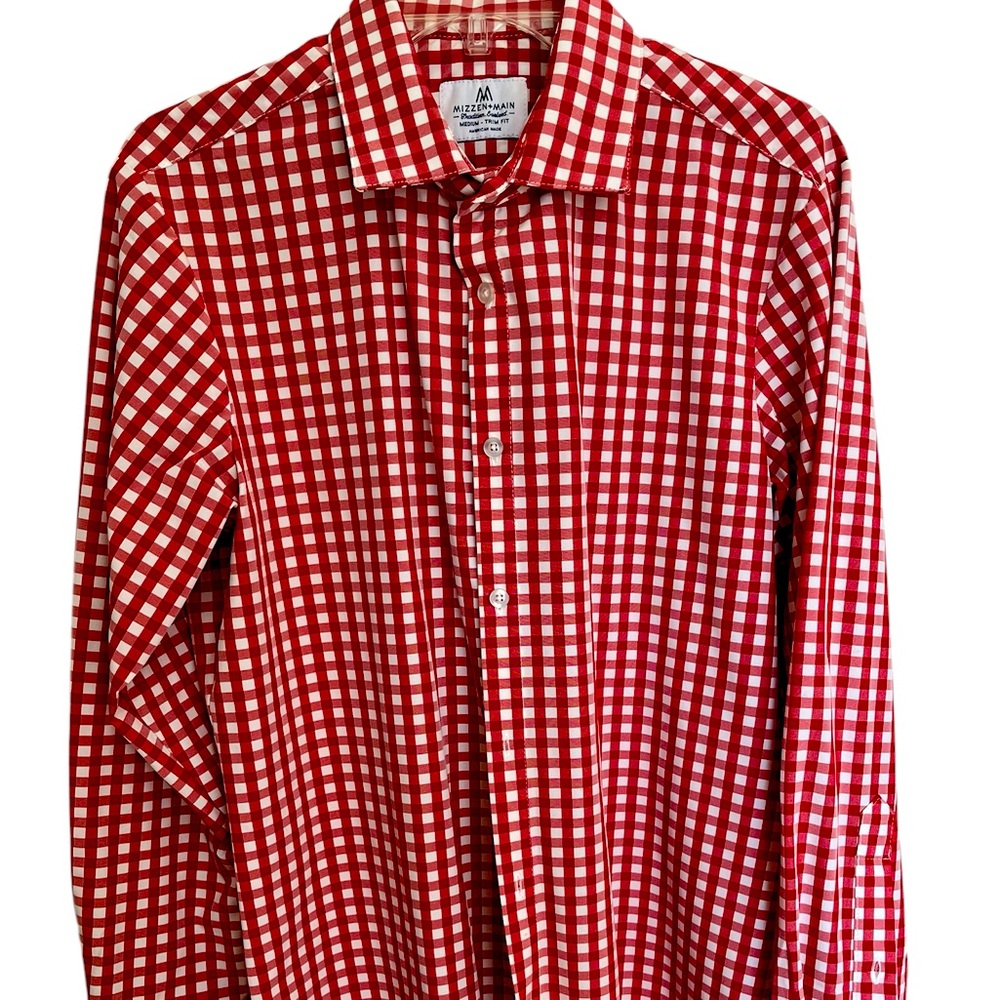 Mizzen+Main Red and White Checkered Casual Button Down Shirt